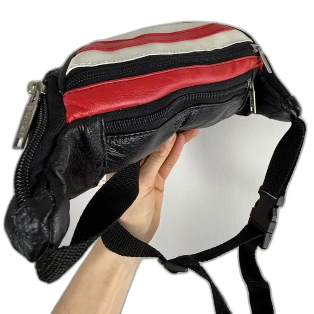 Vintage American Flag Leather Fanny Pack Belt Bag Red White Blue 90s - Picture 6 of 8